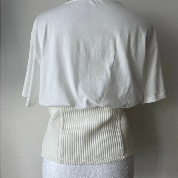 Topshop White Shirred Waist T-Shirt Size 14 - Picture 4 of 4
